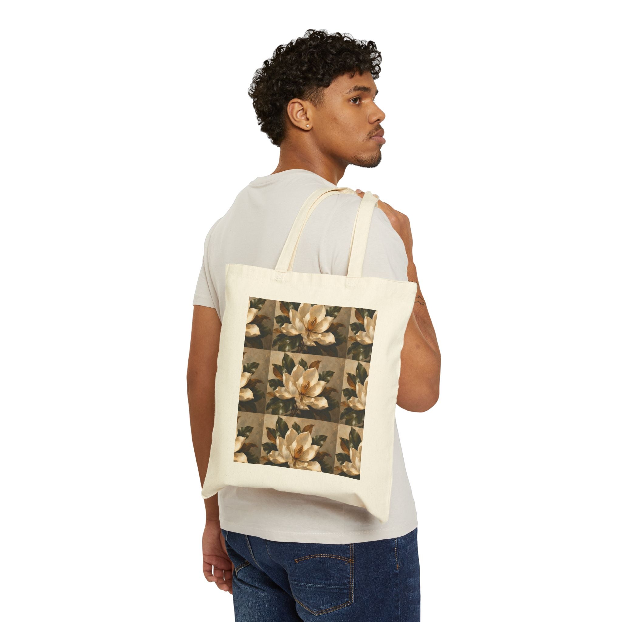 Vintage Magnolia Tote Bag – Floral Canvas Shopping Tote