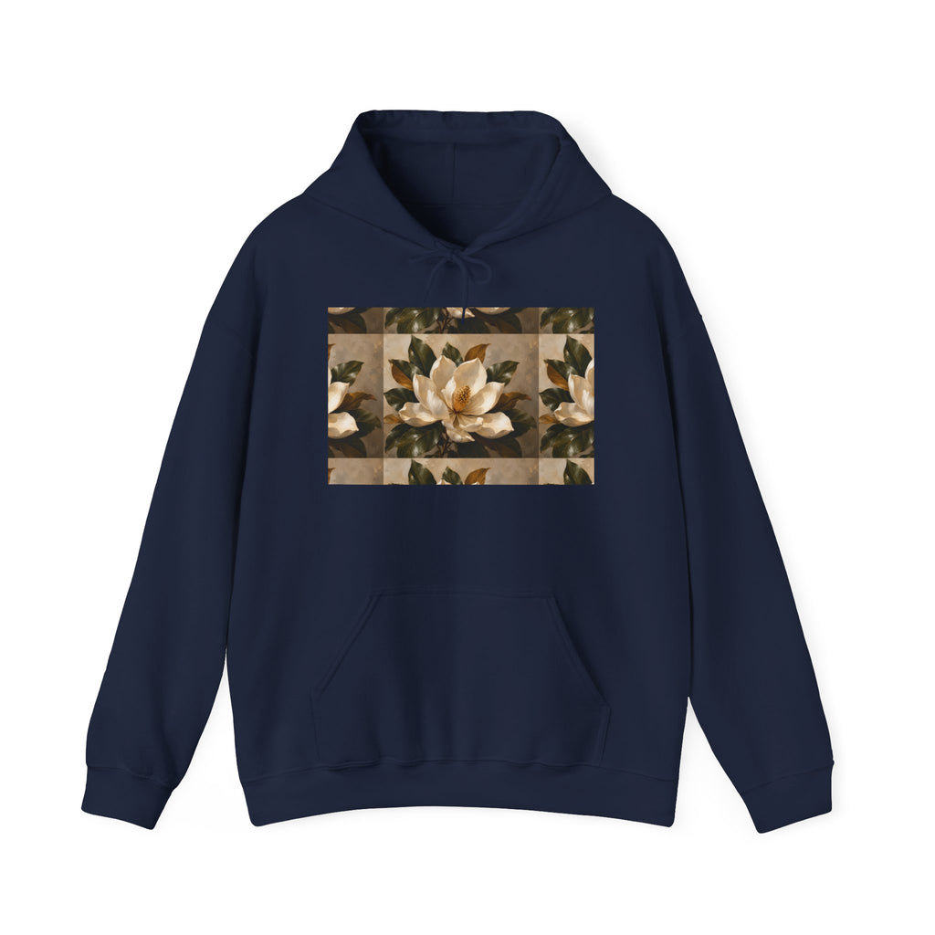 Floral Magnolia Patch Hoodie — Vintage Botanical Print Sweatshirt