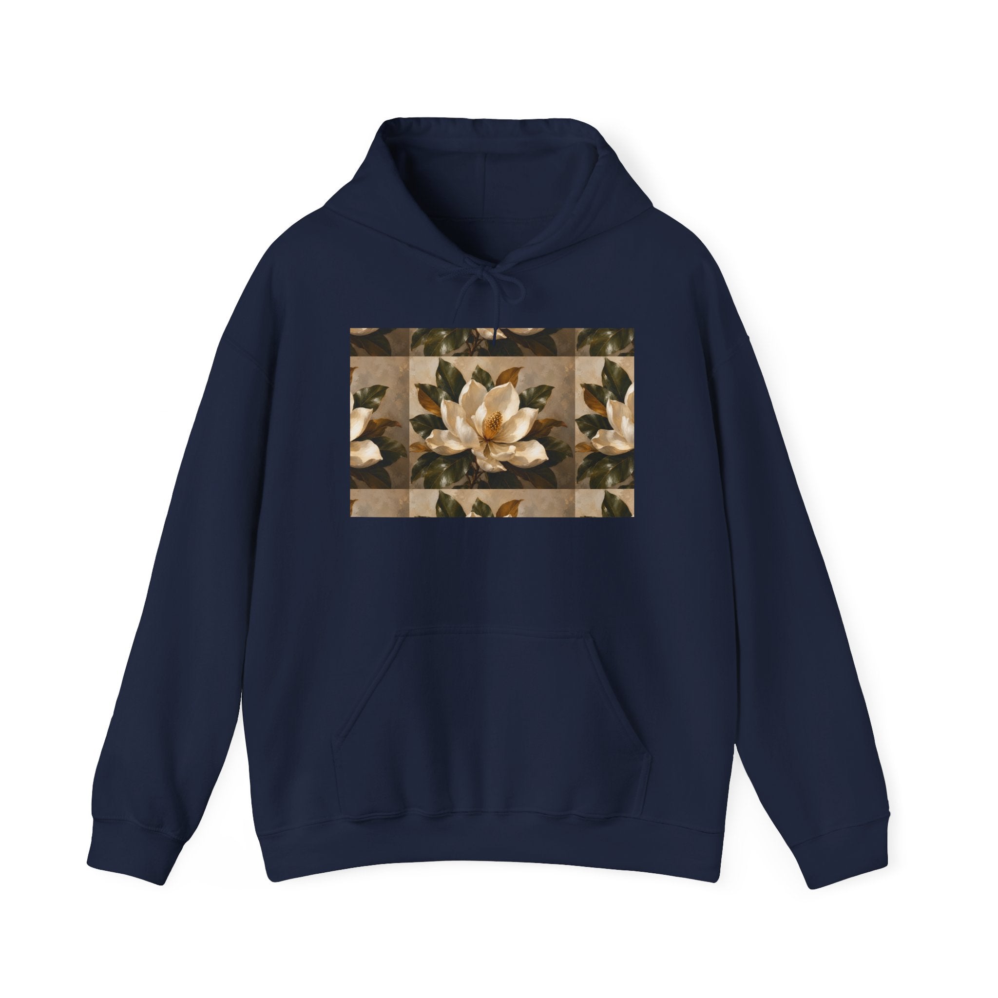 Floral Magnolia Patch Hoodie — Vintage Botanical Print Sweatshirt