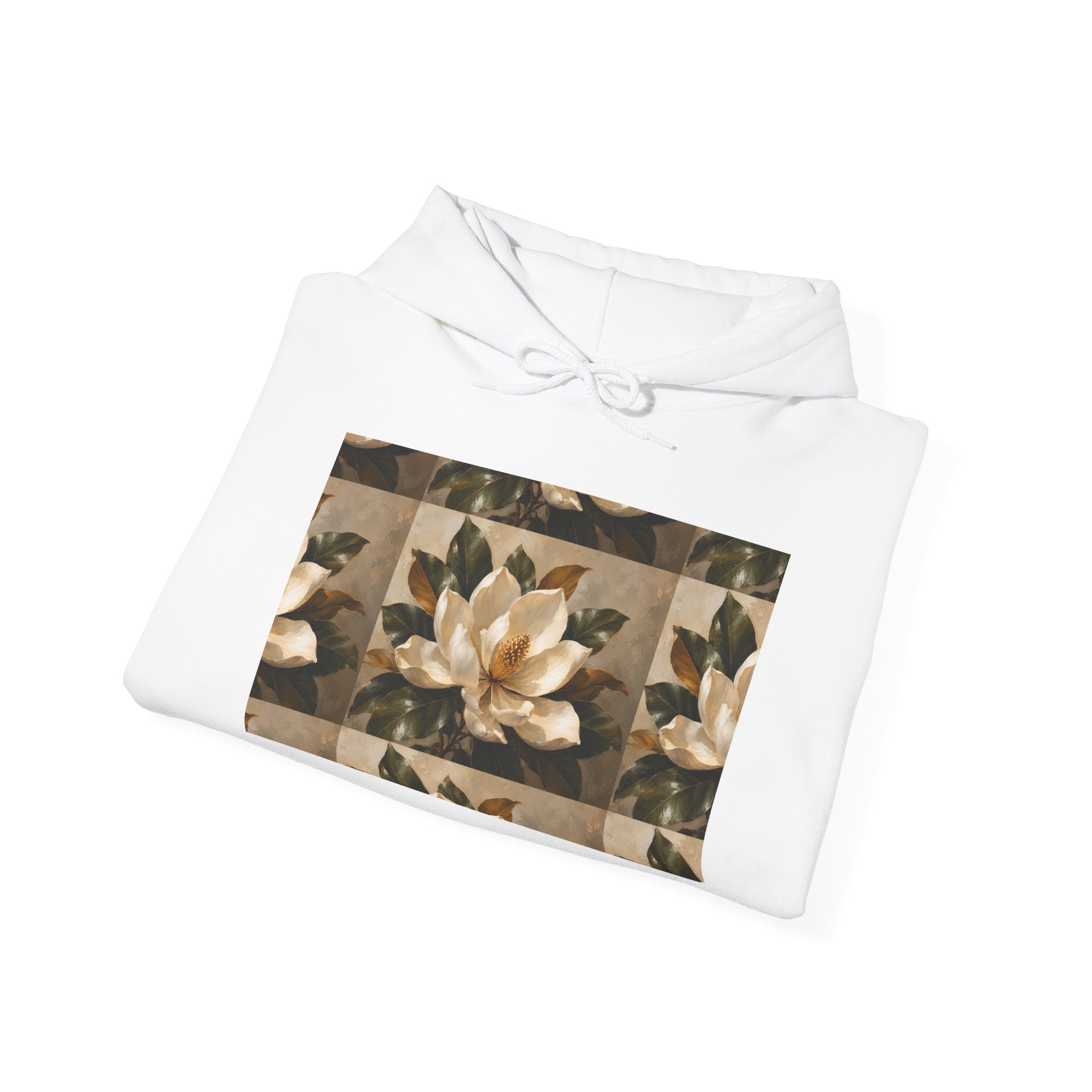 Floral Magnolia Patch Hoodie — Vintage Botanical Print Sweatshirt