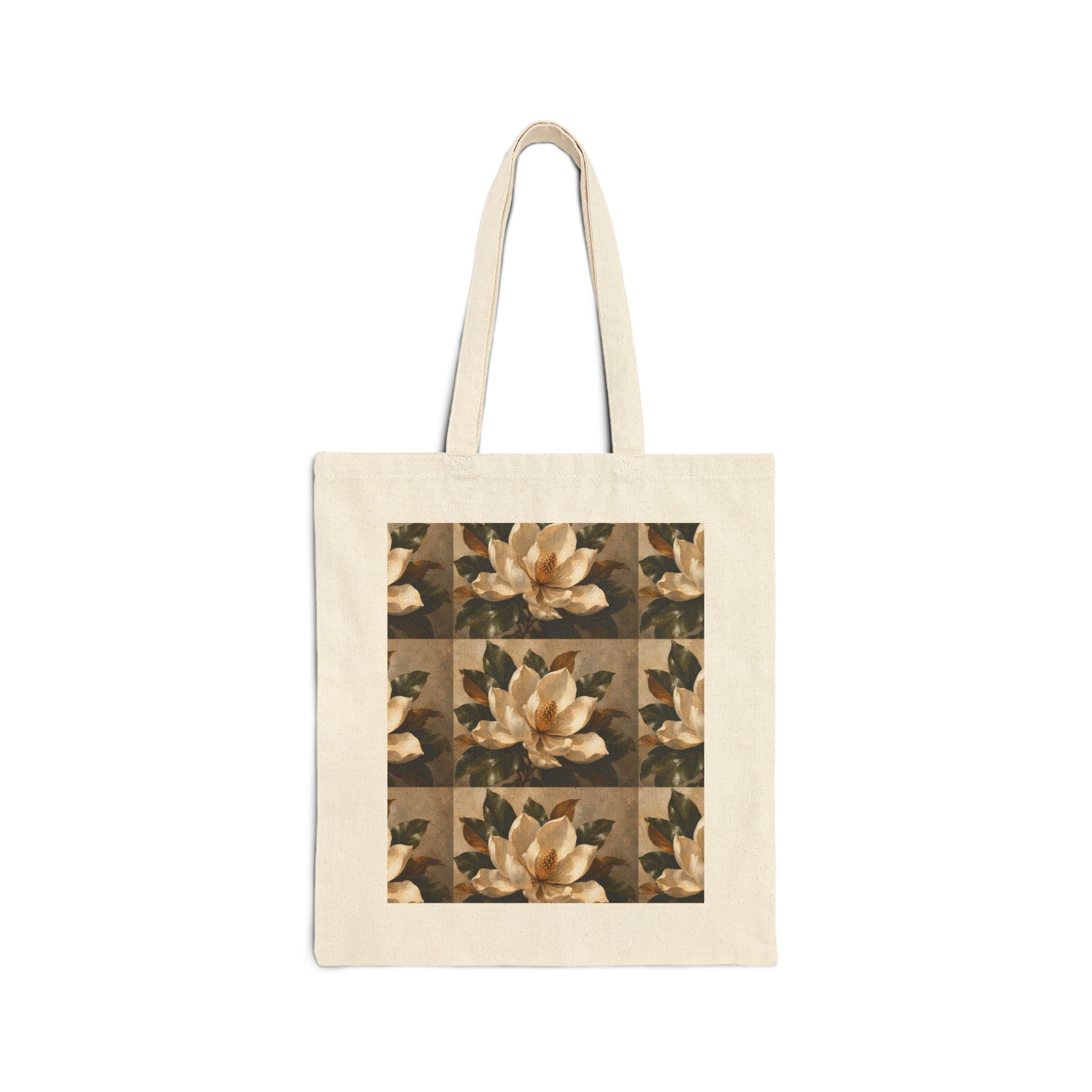 Vintage Magnolia Tote Bag – Floral Canvas Shopping Tote