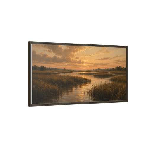 Framed Matte Canvas – Golden Marsh Sunset Landscape Wall Art