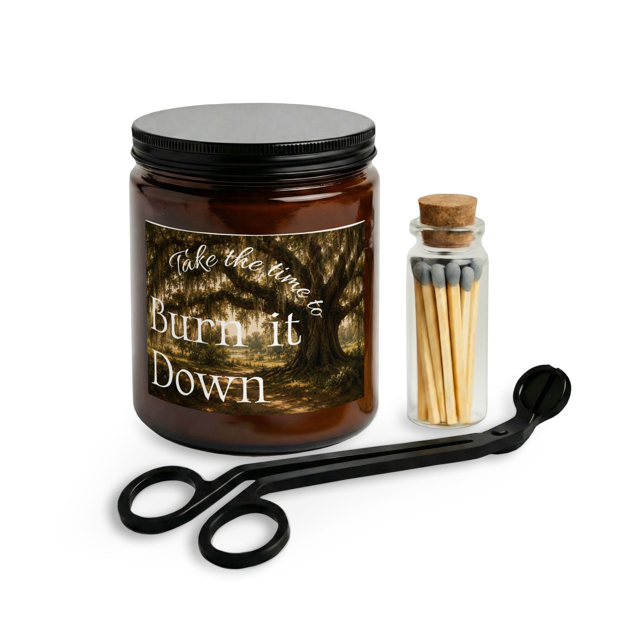 Scented Candle Set — “Take the Time to Burn It Down” with Matches & Wick Trimmer