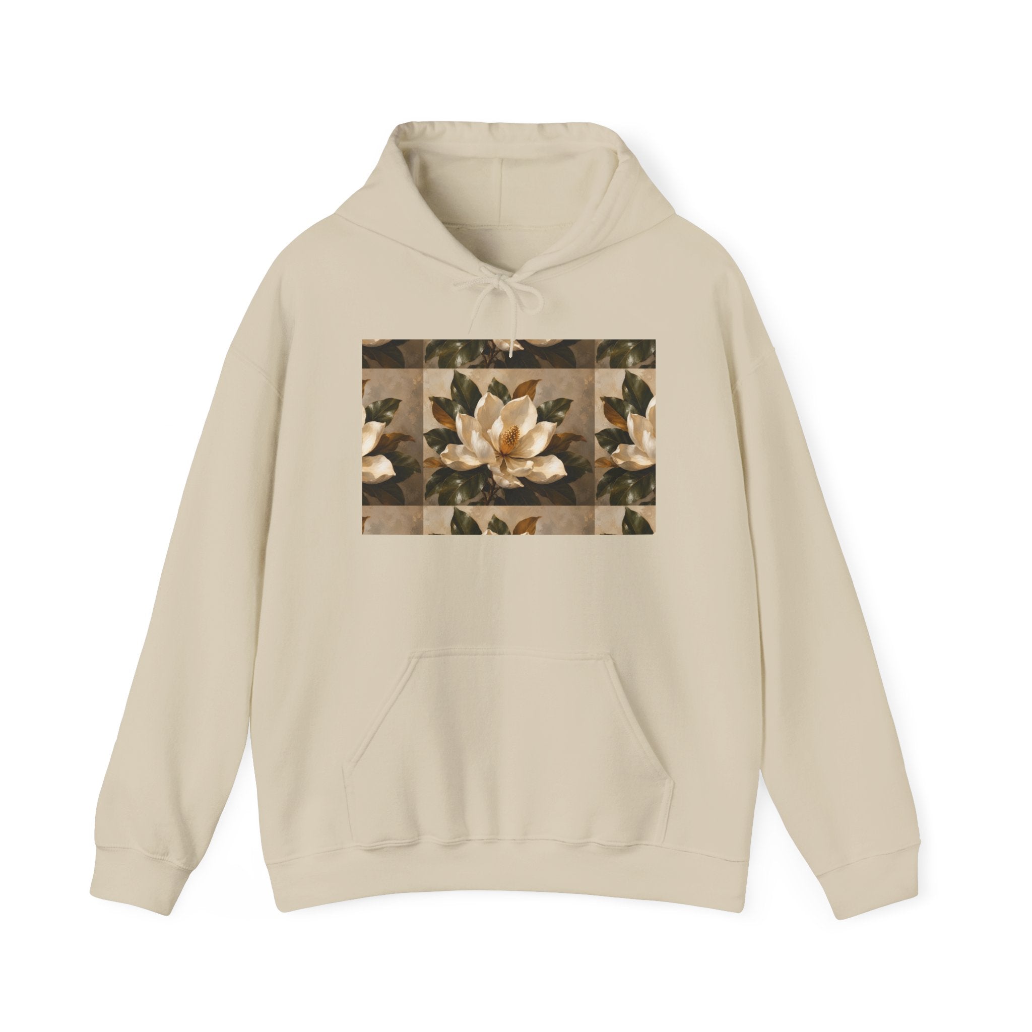 Floral Magnolia Patch Hoodie — Vintage Botanical Print Sweatshirt