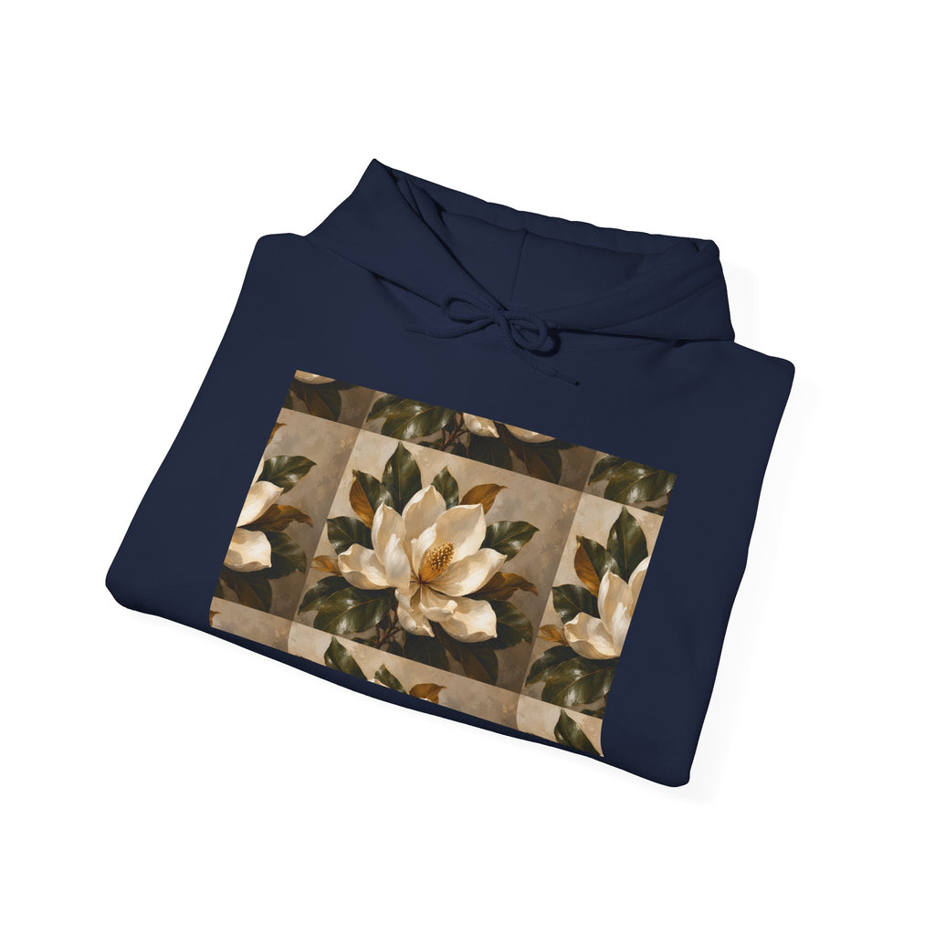 Floral Magnolia Patch Hoodie — Vintage Botanical Print Sweatshirt