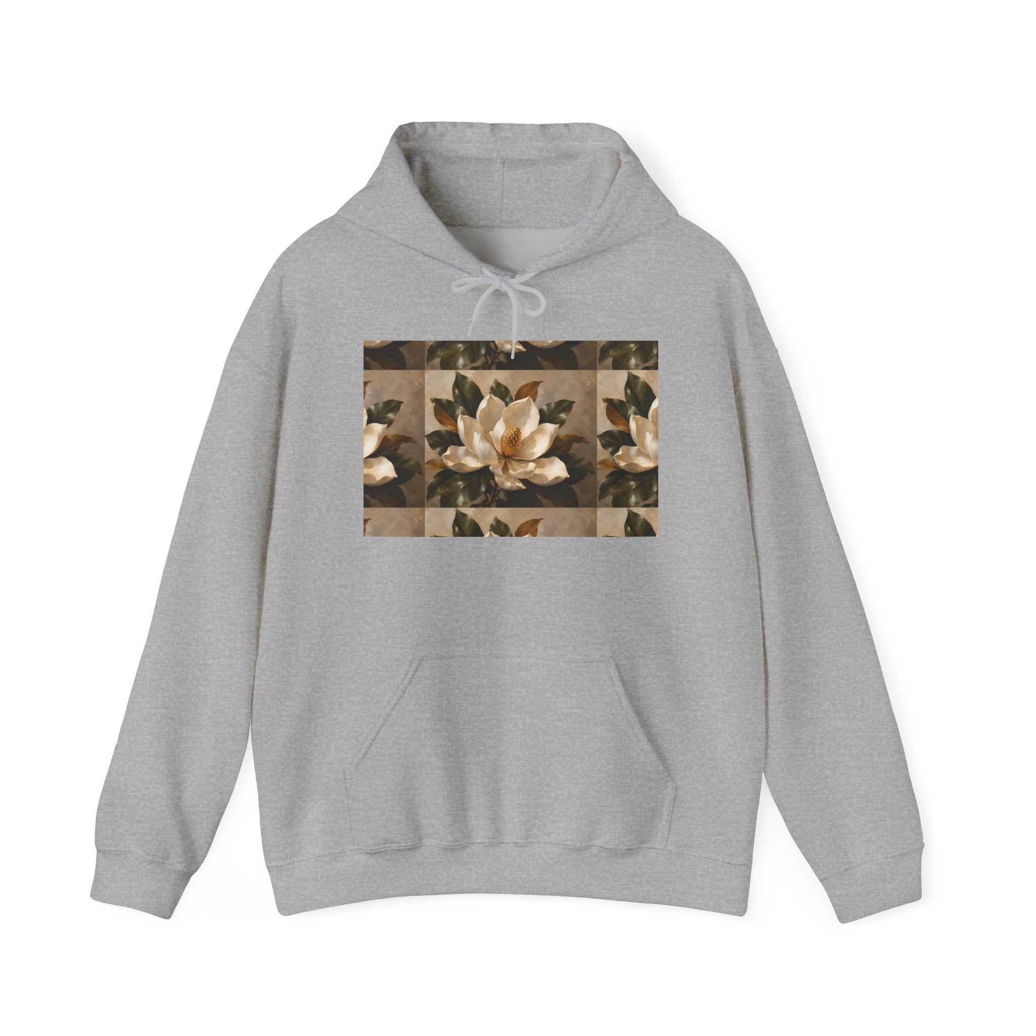 Floral Magnolia Patch Hoodie — Vintage Botanical Print Sweatshirt