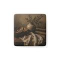 Vintage Still Life Porcelain Magnet — Rustic Vase & Books Square Fridge Magnet