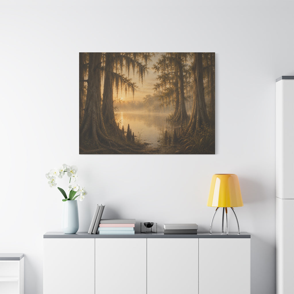The River Collection Matte Stretched Canvas - "Cypress Cathedral" (Morning Waters II of V)