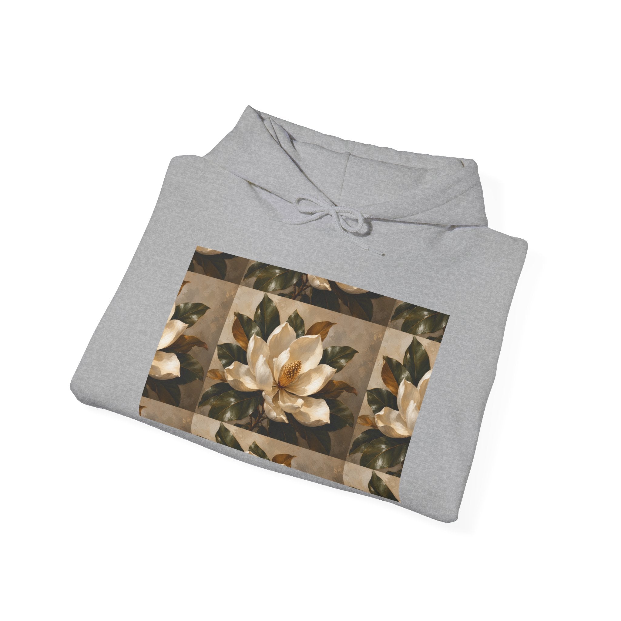Floral Magnolia Patch Hoodie — Vintage Botanical Print Sweatshirt