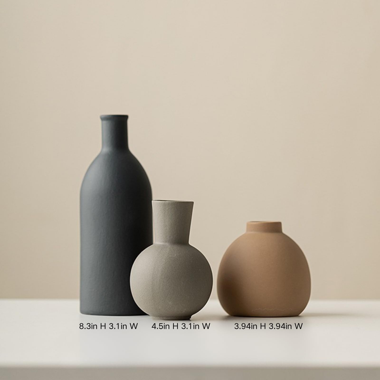 Earth-Toned Ceramic Vase Set of Three