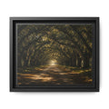 Sunlit Oak Tunnel Matte Canvas Framed Wall Art