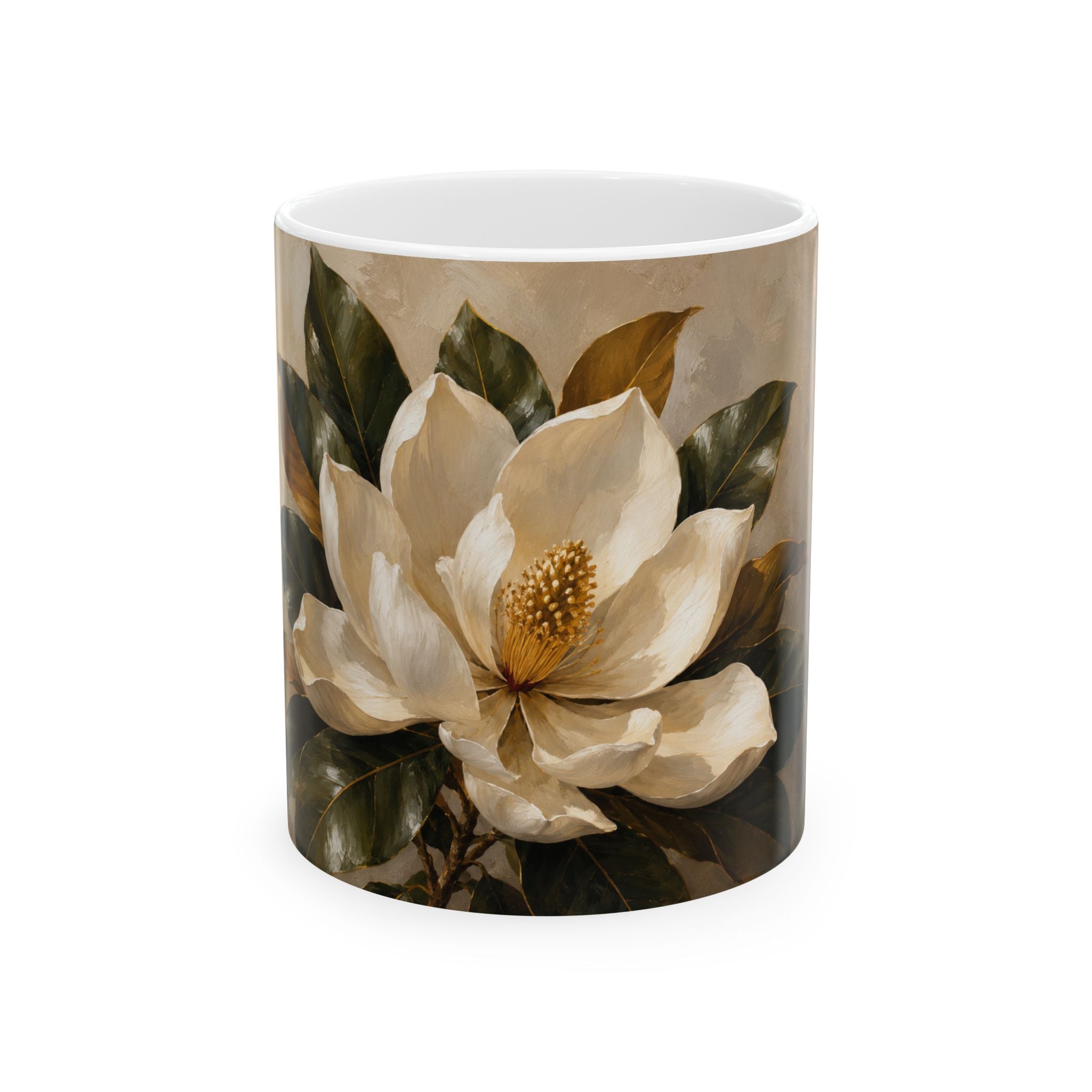 Magnolia Blossom Ceramic Mug — Vintage Floral Coffee Cup (11oz & 15oz)