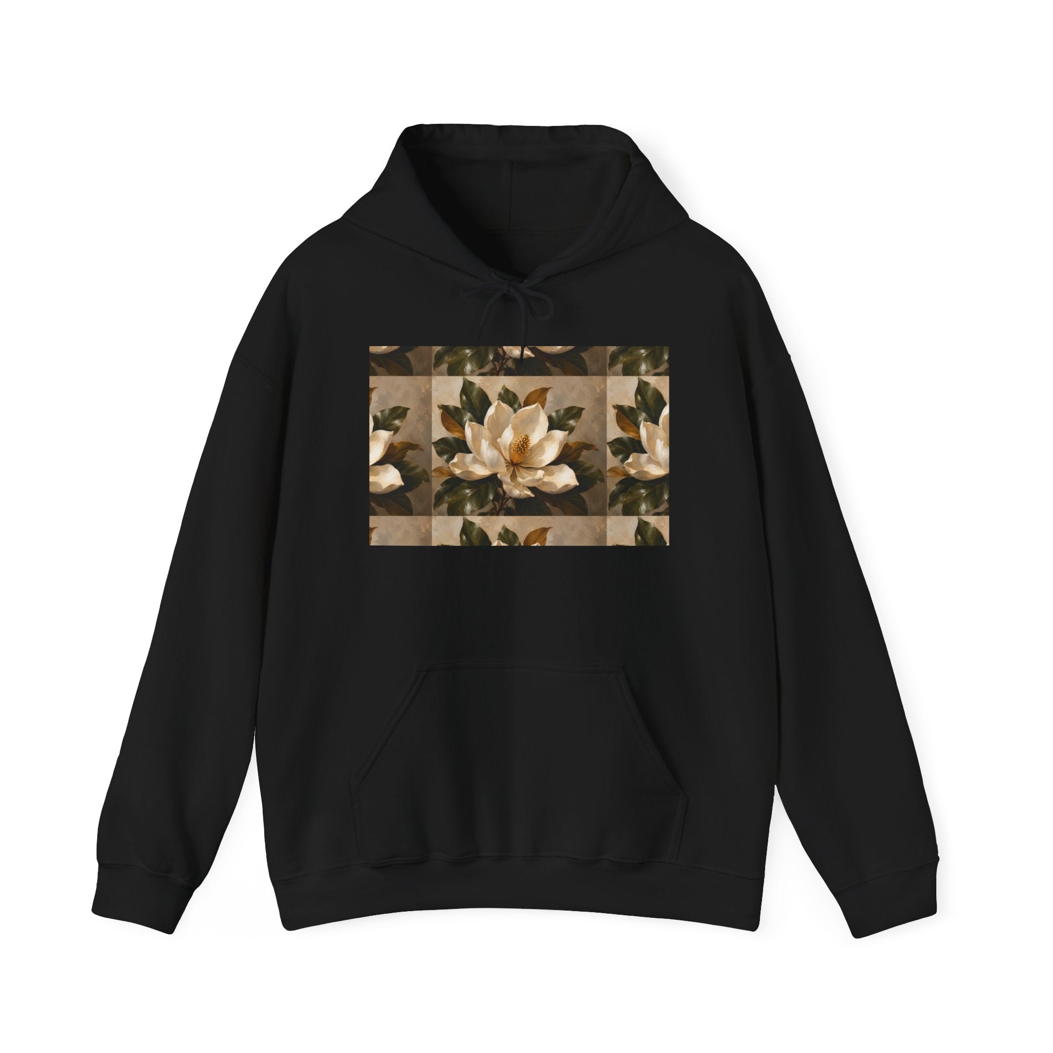 Floral Magnolia Patch Hoodie — Vintage Botanical Print Sweatshirt