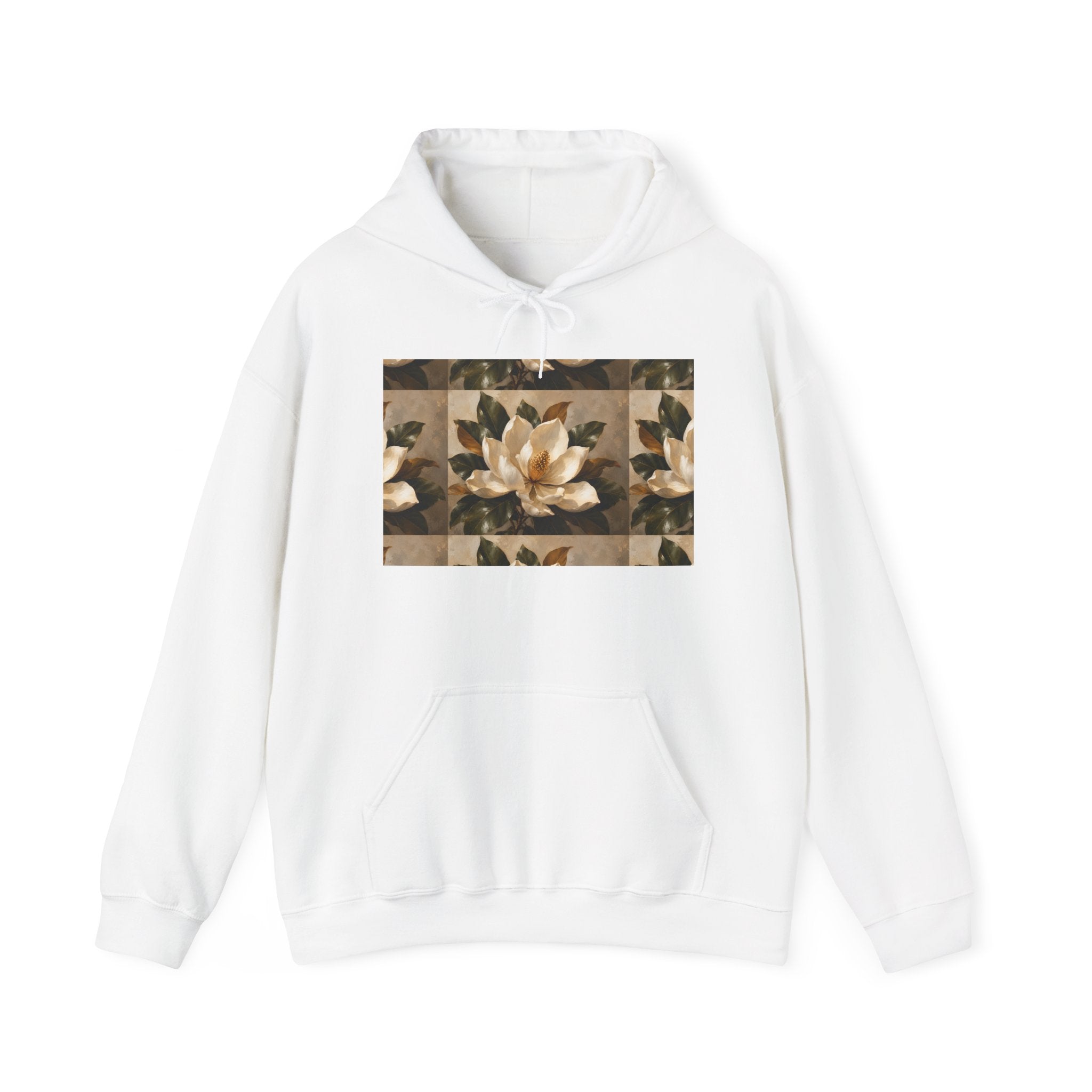 Floral Magnolia Patch Hoodie — Vintage Botanical Print Sweatshirt