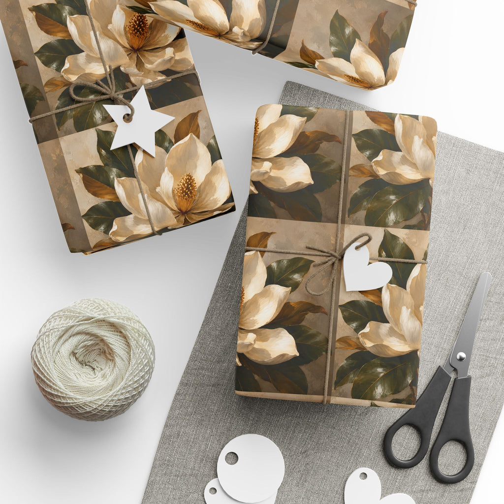 Wrapping Paper - Vintage Cream Magnolia Floral Gift Wrap