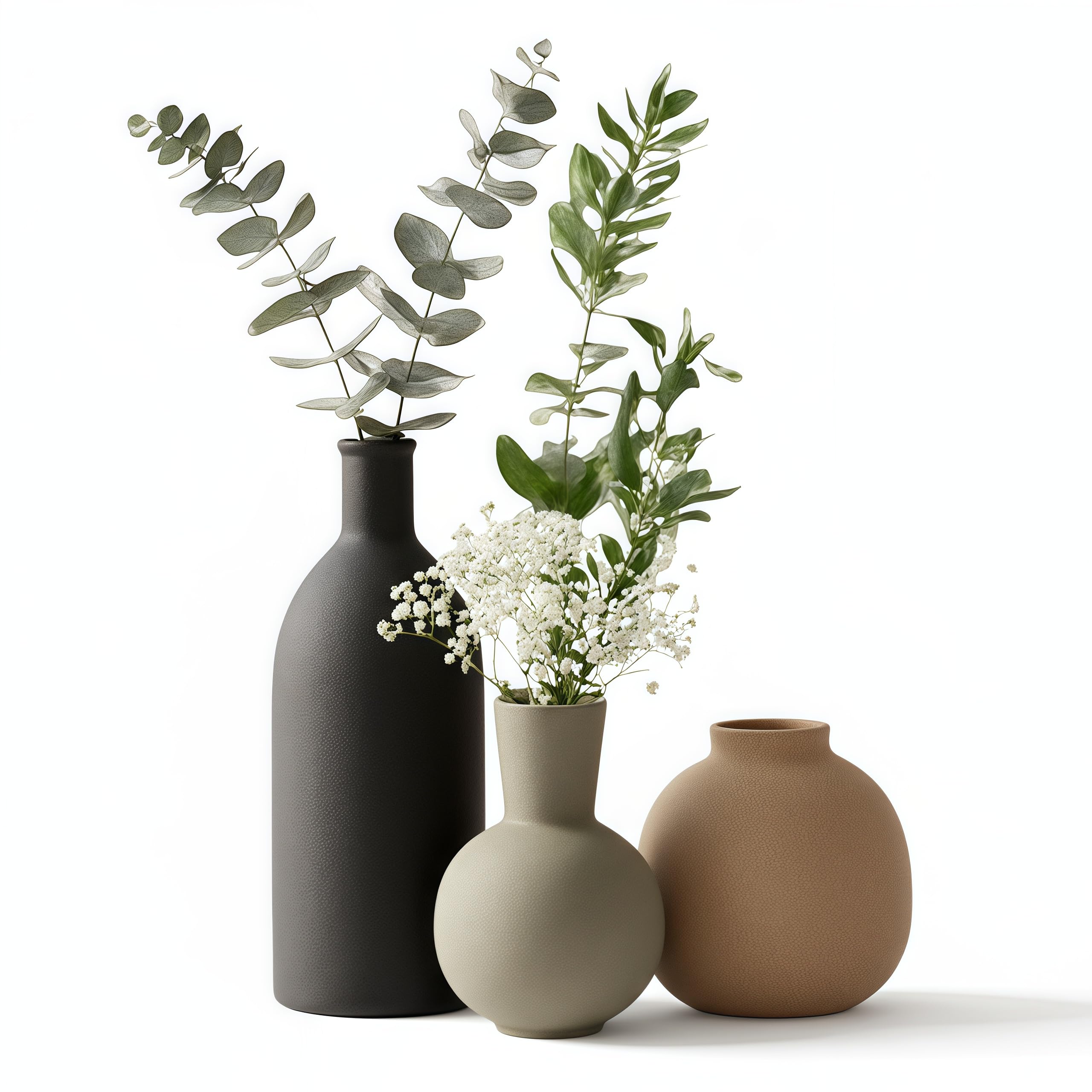 Earth-Toned Ceramic Vase Set of Three