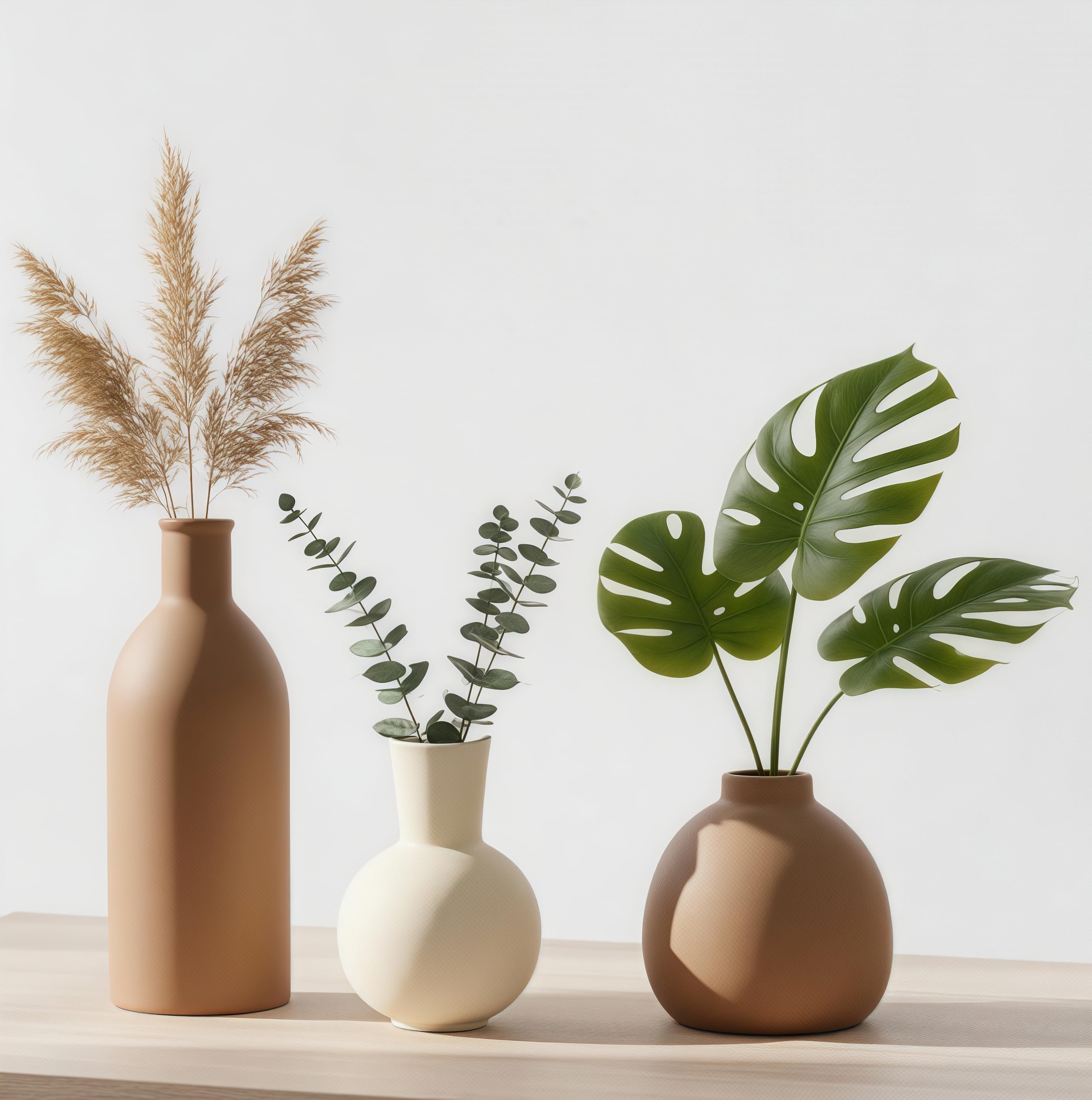 Earth-Toned Ceramic Vase Set of Three