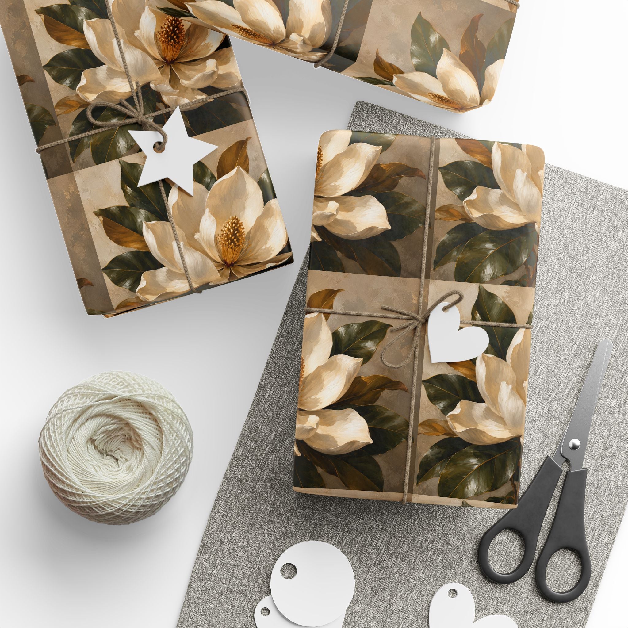 Wrapping Paper - Vintage Cream Magnolia Floral Gift Wrap
