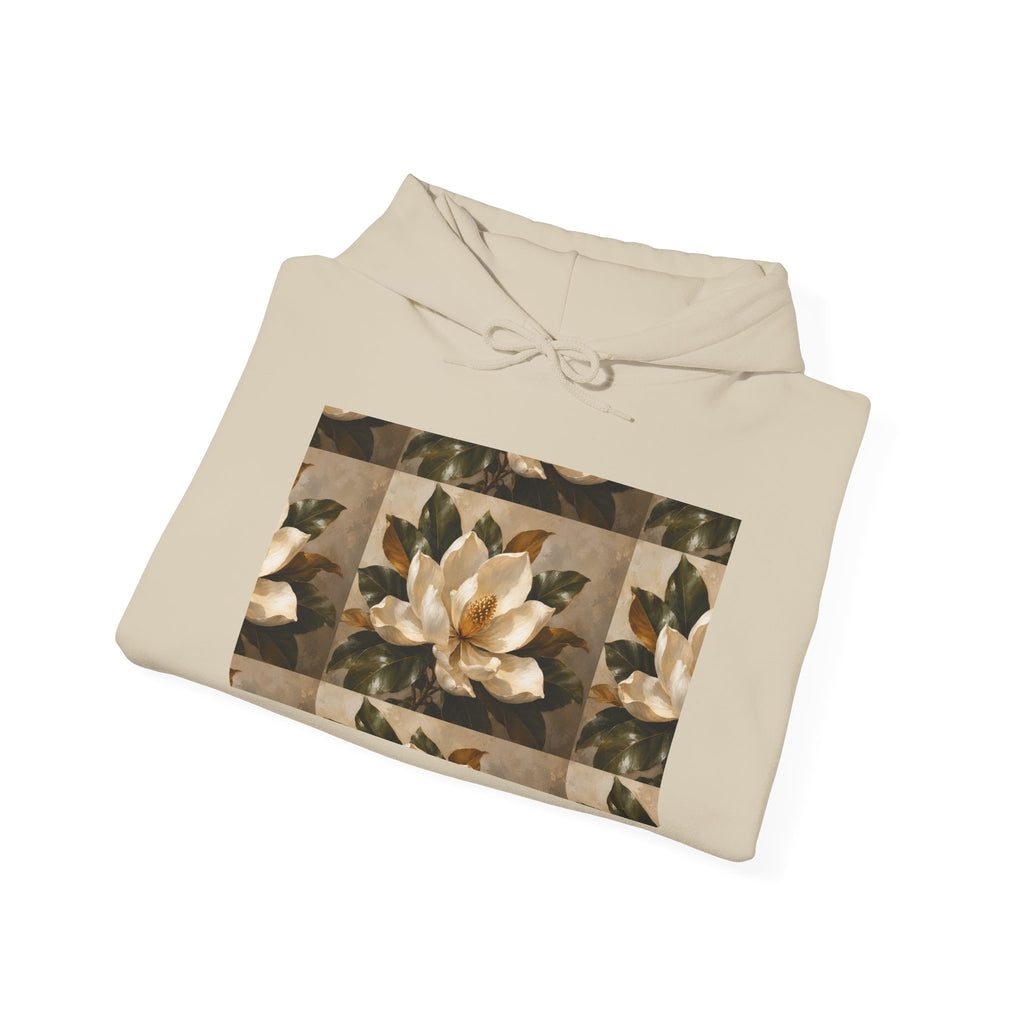 Floral Magnolia Patch Hoodie — Vintage Botanical Print Sweatshirt